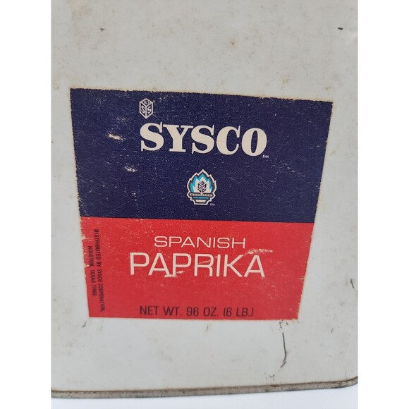 Vintage Sysco Spanish Paprika 96 Oz Large White Tin Houston Texas Rare Find - Picture 12 of 12